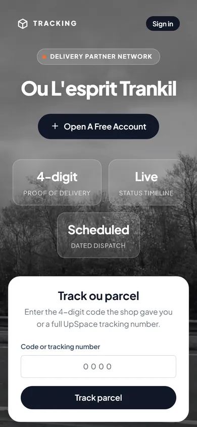 Tracking.mu homepage on a phone