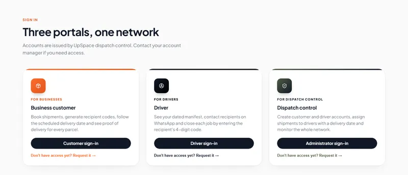 Tracking.mu sign-in cards for business customers, drivers and dispatch control